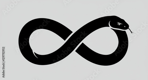Black Infinity Snake Silhouette: Simple Serpent Forming an Infinity Symbol on a Light Gray Background