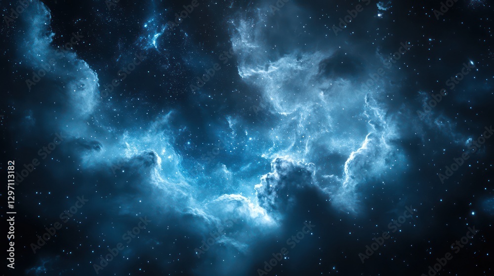 Fototapeta premium Beautiful vibrant blue nebulae and stars illuminate a dark expansive sky