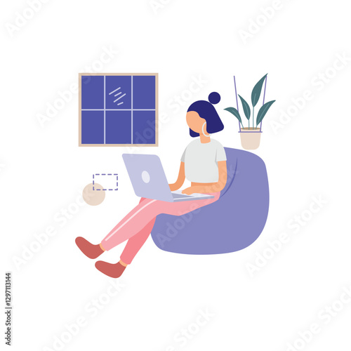 Woman Working from Home Vector Illustration