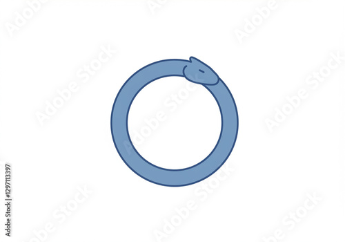 Pale Blue Ouroboros Illustration: Simple Snake Circle on White, Symbol of Infinity and Rebirth in a Minimalist Style