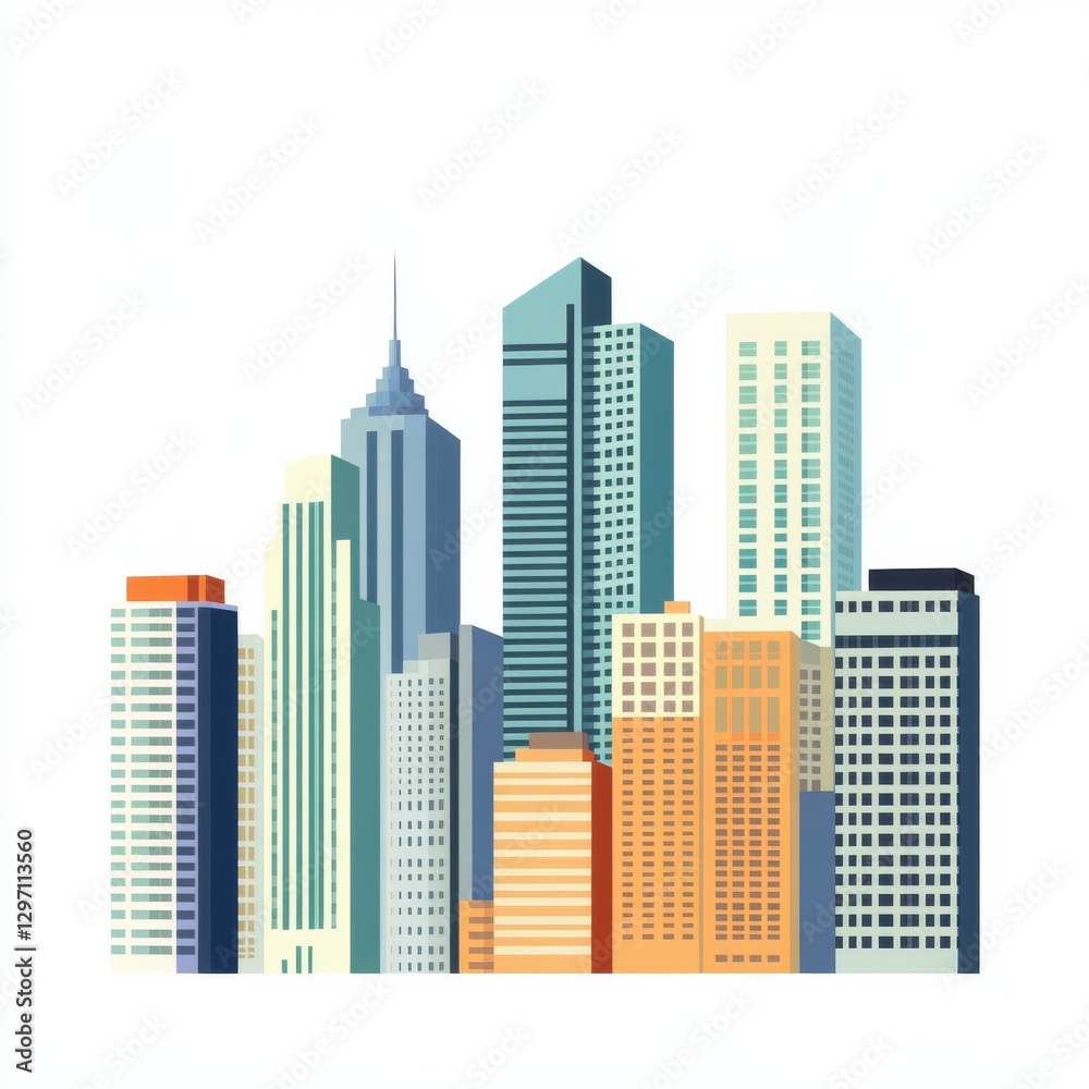 A vibrant city skyline featuring a mix of modern and classic architecture in various hues. A vibrant city skyline featuring a mix of modern and classic architecture in various hues.