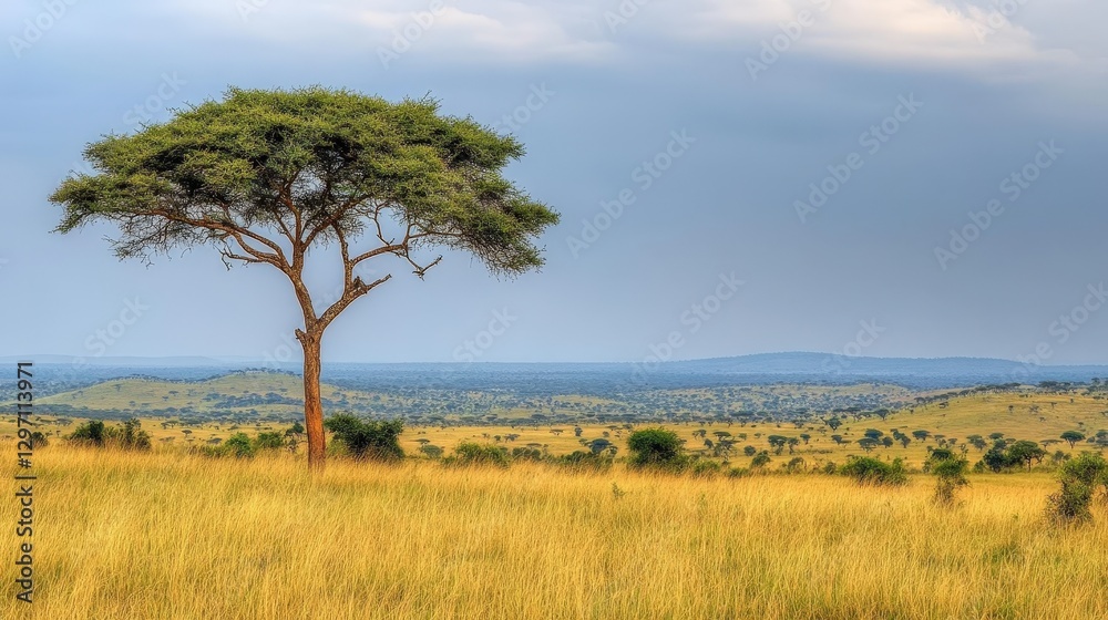 Lone Tree on Vast Grassland Under Moody Overcast Sky Lone Tree on Vast Grassland Under Moody Overcast Sky