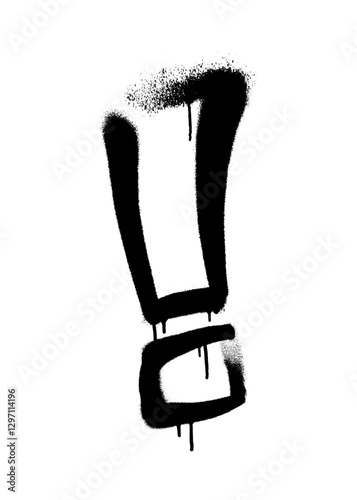 Sprayed exclamation mark with overspray in black over white. Vector illustration.