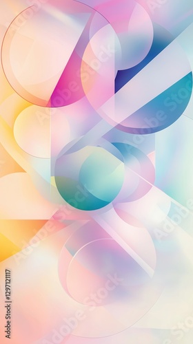 soft overlapping translucent geometric shapes in pastel palette forming circular layers copyspace concept of modern design, creative branding