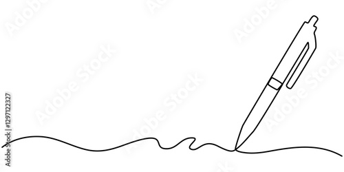 Continuous one line of fountain pen in silhouette on a white background. Linear stylized.Minimalist, Pen Signature Continuous Line Icon, Pencil Line Icon Editable Stroke, One continuous line of pen.