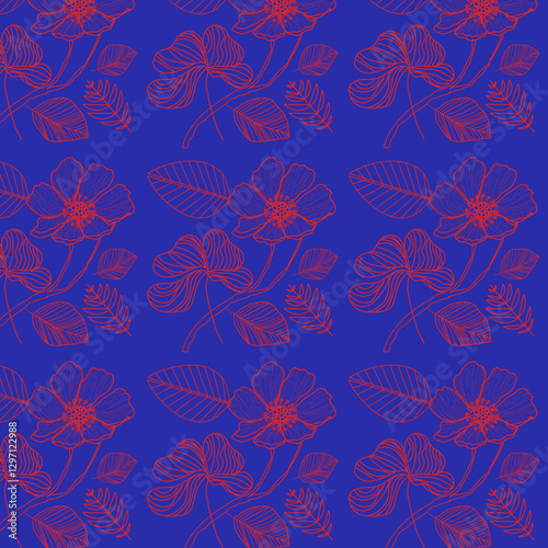 Pattern con fiori rossi su sfondo azzurro