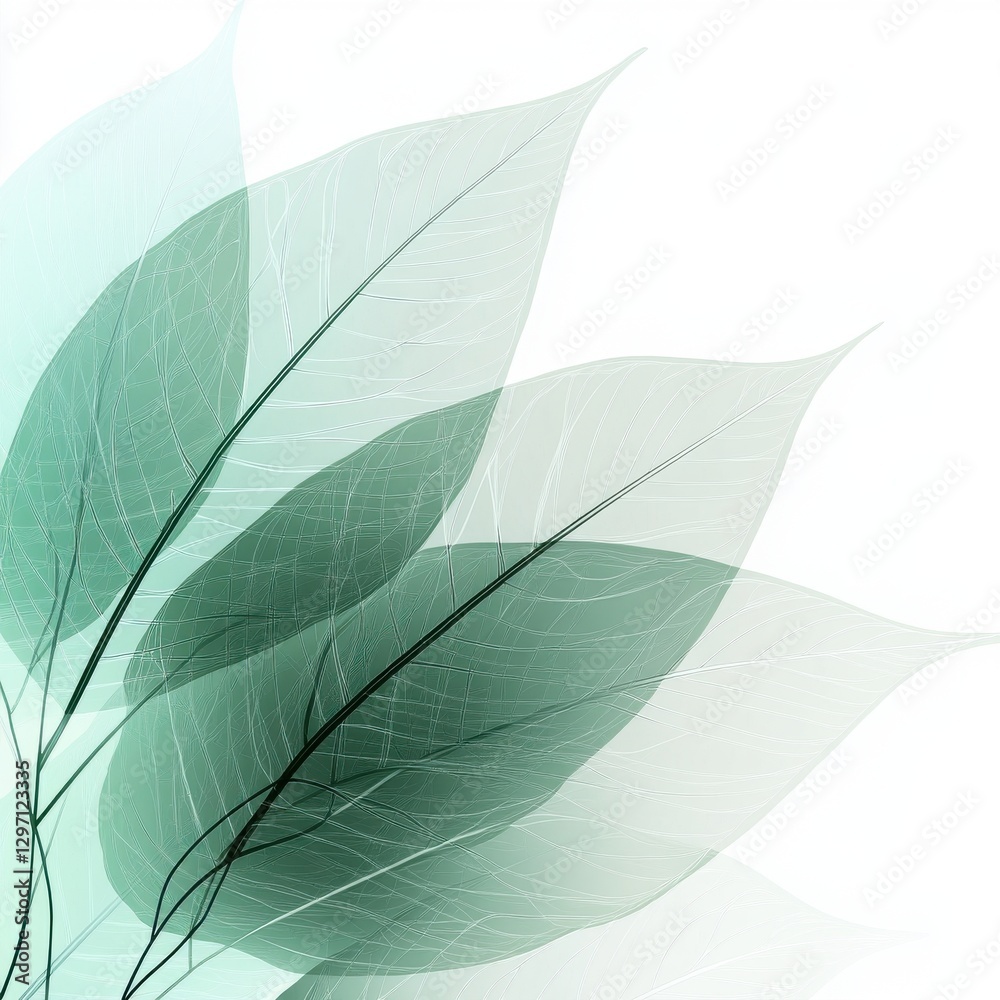 Obraz premium Translucent green leaves create a serene and calming atmosphere in soft hues.