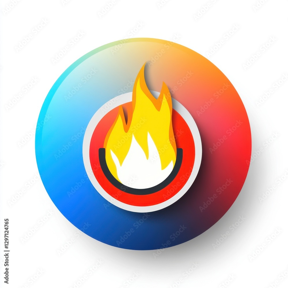 A vibrant, circular logo with stylized flames against a colorful gradient background. A vibrant, circular logo with stylized flames against a colorful gradient background.