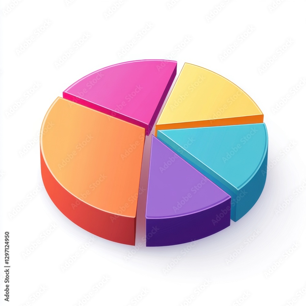 Obraz premium Colorful 3D pie chart displaying four segments in vibrant colors, symbolizing data representation.