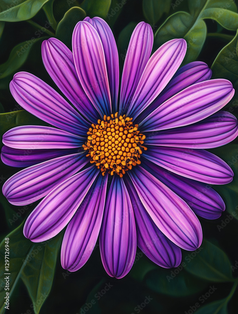 Obraz premium A mesmerizing purple daisy flower with vibrant petals, capturing its natural beauty in exquisite detail