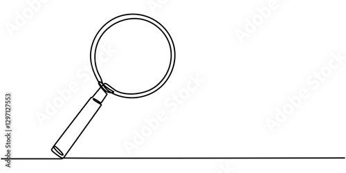 Continuous line illustration of magnifying glass. Continuous line drawing of magnifying glass lens, Magnifying glass in continuous one line drawing. Concept of Business analysis in simple outline.