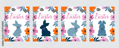 Set of 4 Happy  Easter greeting cards 