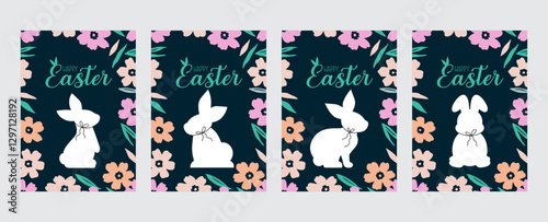 Set of 4 Happy  Easter greeting cards 