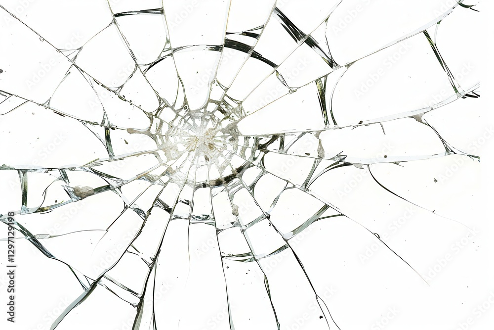 Obraz premium Shattered window pane isolated view raw art style fragile concept