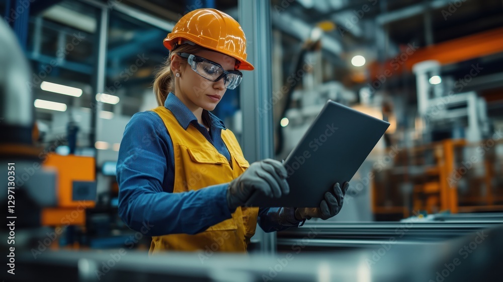 Manufacturing engineer optimizing production processes in a factory floor environment during working hours Manufacturing engineer optimizing production processes in a factory floor environment during working hours