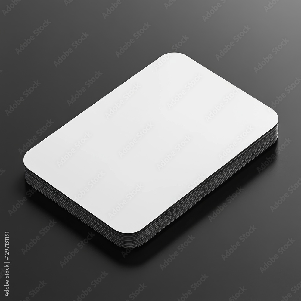 Blank White Cards Stacked Neatly on Dark Gray Surface, Ideal for Mockup or Design Presentation, Isometric View