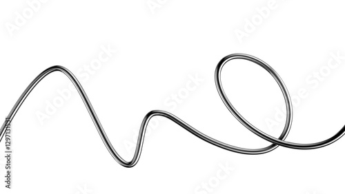 Metallic squiggle line 3D shape isolated. Futuristic chrome wriggling line banner, abstract tangled curve