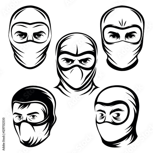 
set of portraits of men in balaclava