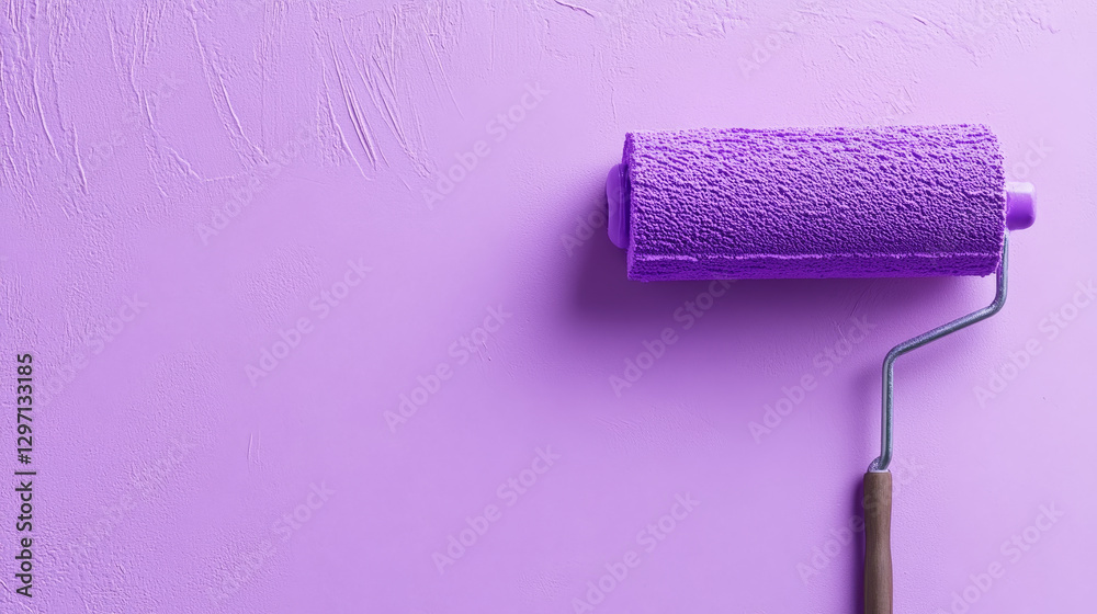 Obraz premium Purple paint roller on textured purple wall
