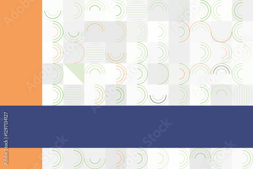 Vibrant Abstract Design Featuring Orange and Navy Blue Accents with Curved Patterns