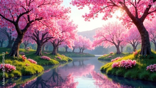 Spring blossom background. Beautiful nature scene with blooming tree and sun flare. Sunny day. Spring flowers. Beautiful Orchard. Abstract blurred background. Springtime