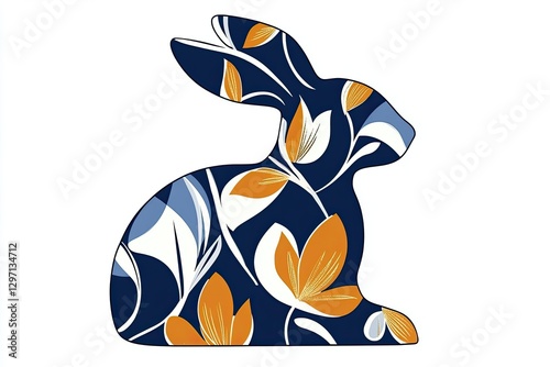 Colorful rabbit silhouette decorated with floral patterns sits against a white background, showcasing vibrant design in a stylish and artistic manner