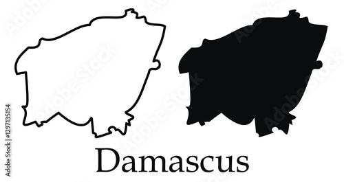 Damascus city map with black border outline vector