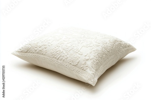 Elegant White Decorative Pillow with Intricate Floral Design