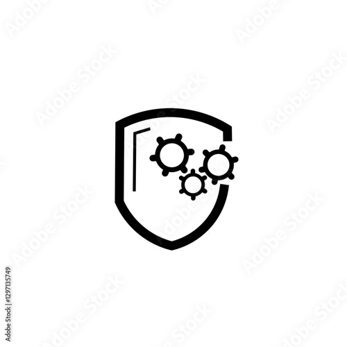 Shield virus icon. Protection against the spread of viral and bacterial diseases. Preventive measures against flu and colds. Immune response, resistance to germs