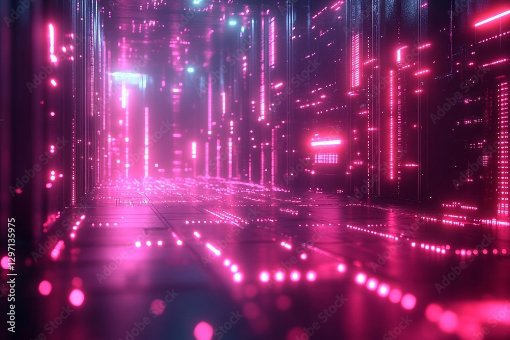 Futuristic digital corridor illuminated by vibrant pink lights in a high-tech environment Futuristic digital corridor illuminated by vibrant pink lights in a high-tech environment