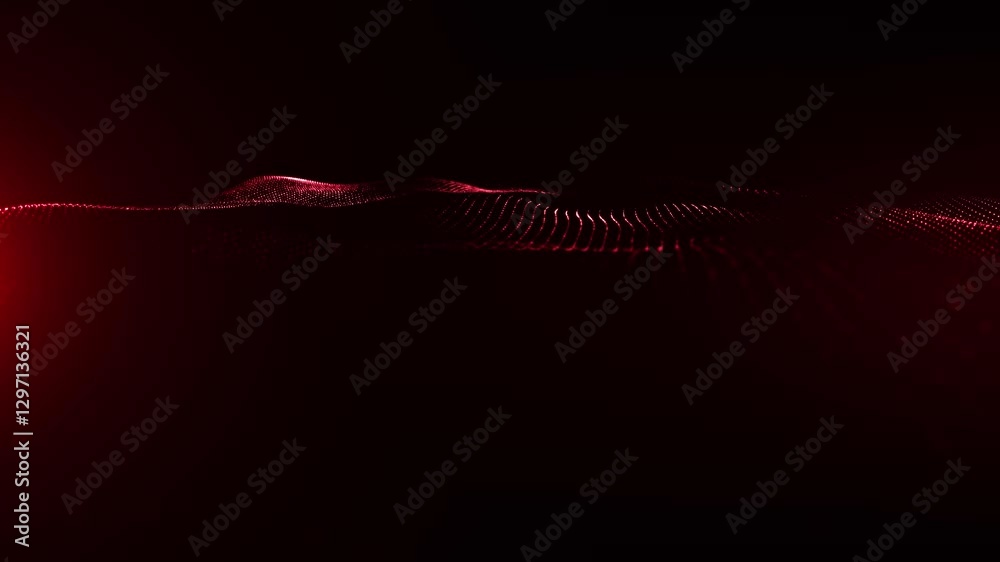 Abstract background with wavy shape particles, digital red technology waves. Seamless looping 4k video
