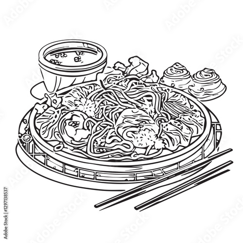 food, chinese, asian, background, restaurant, cooking, meal, design, cuisine, delicious, gourmet, dinner, dish, asia, plate, tasty, noodle, yellow, lunch, thai, traditional, vegetable, vector, table, 