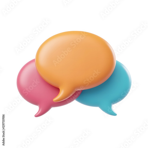 3D Group Chat Icon with Speech Bubbles on Transparent Background