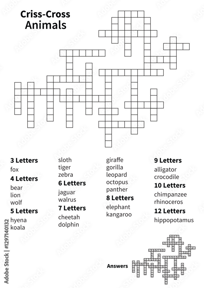 Criss-Cross Animal Puzzle, Word Fit Crossword Game, Fun Educational Activity for Kids & Adults Criss-Cross Animal Puzzle, Word Fit Crossword Game, Fun Educational Activity for Kids & Adults