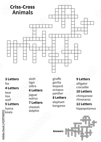 Criss-Cross Animal Puzzle, Word Fit Crossword Game, Fun Educational Activity for Kids & Adults