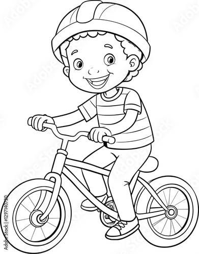 African American Boy Riding a Bike Coloring Page – Black and White