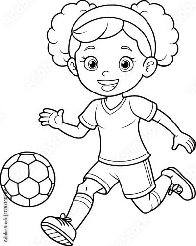 African American Girl Playing Soccer Coloring Page – Black and White