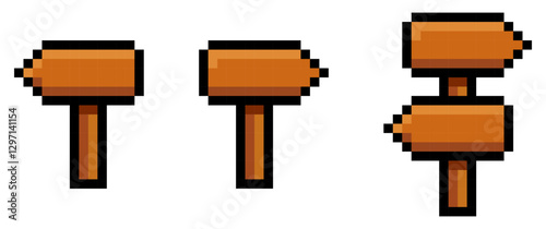 Pixel art directional signpost icon, Pixelated wooden signpost, 8-bit, retro games, pixel art, pixelated sign icon, board.