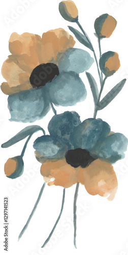 Vibrant and pastel colour flower bouquet hand drawn watercolor