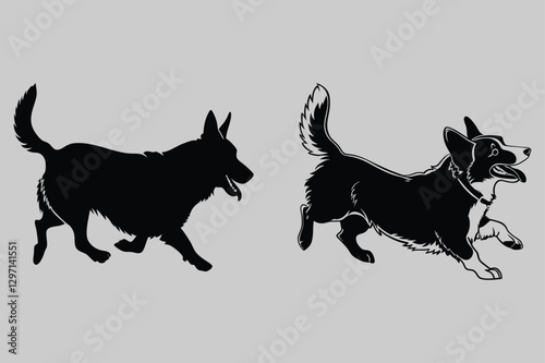a Corgi sprinting with short legs .silhouette vector design art and illustration