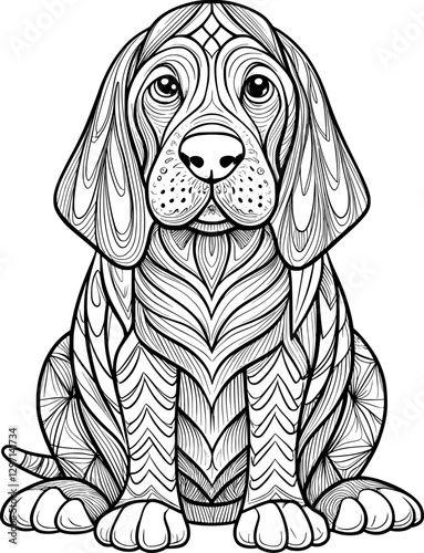 Bloodhound Coloring Page – Black and White Line Art