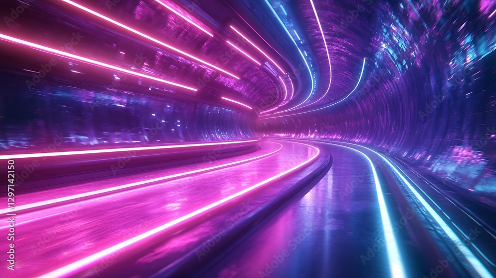 Futuristic Neon Tunnel with Vibrant Pink and Blue Lights Futuristic Neon Tunnel with Vibrant Pink and Blue Lights