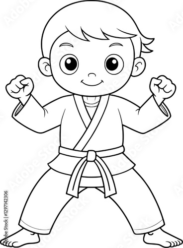 Boy Judo Coloring Page – Black and White