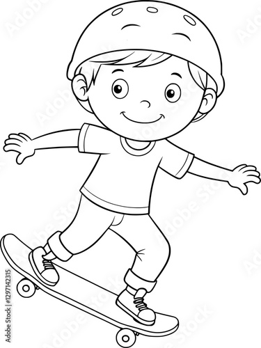 Boy Skateboarding Coloring Page – Black and White