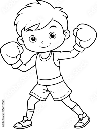 Boy Boxing Coloring Page – Black and White