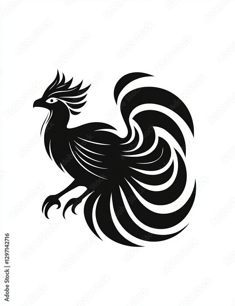 Fototapeta premium Logo of a rooster with intricate feather designs.