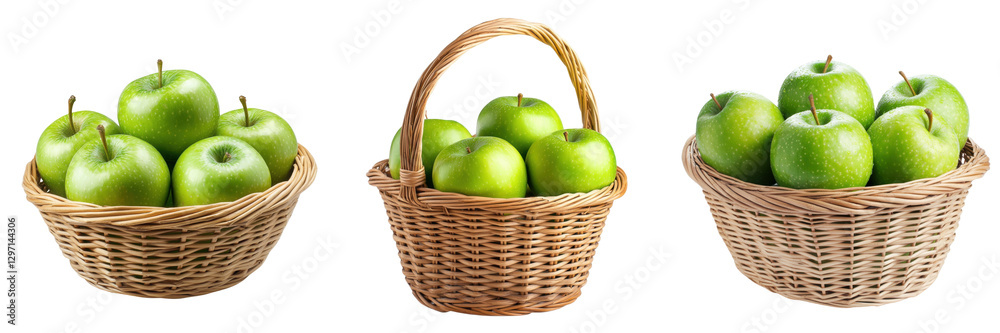 A Set of Fresh Green Apples in a Basket for a Natural Look Isolated on Transparent Background A Set of Fresh Green Apples in a Basket for a Natural Look Isolated on Transparent Background