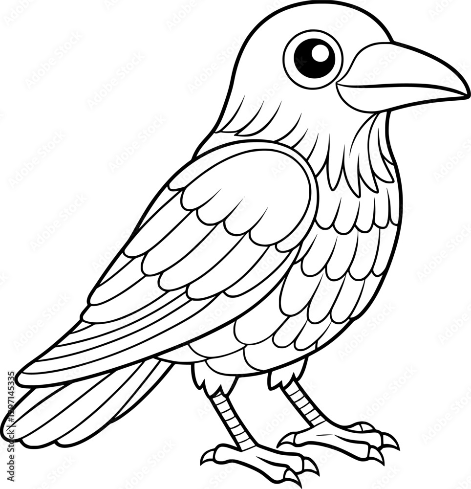 Obraz premium Crow Portrait Coloring Page – Black and White