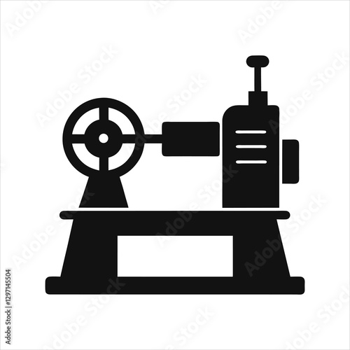  Industrial Lathe Machine Silhouette Icon Vector