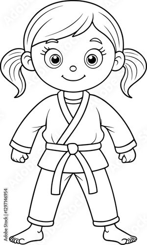 Girl Judo Coloring Page – Black and White